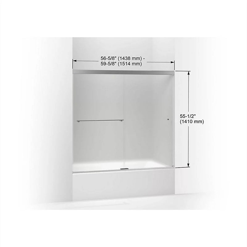 Revel 55.5' Frosted Glass Sliding Bath Door in Bright Polished Silver