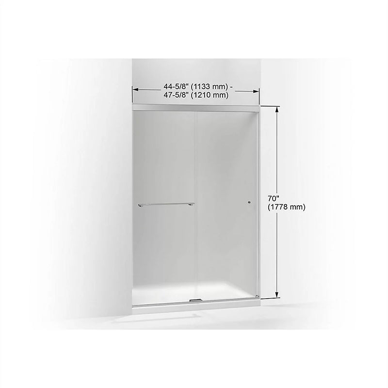 Revel 70' x 47.63' Frosted Glass Sliding Shower Door in Anodized Brushed Nickel