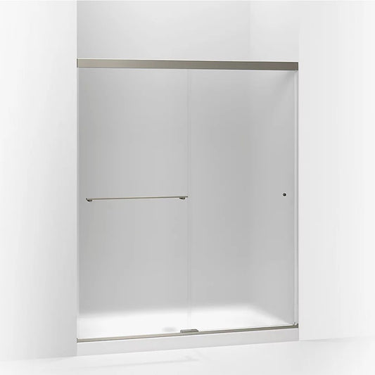 Revel 70" x 59.63" Frosted Glass Sliding Shower Door in Anodized Brushed Nickel