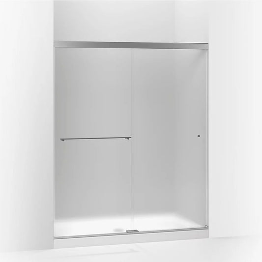 Revel 70" x 59.63" Frosted Glass Sliding Shower Door in Bright Polished Silver