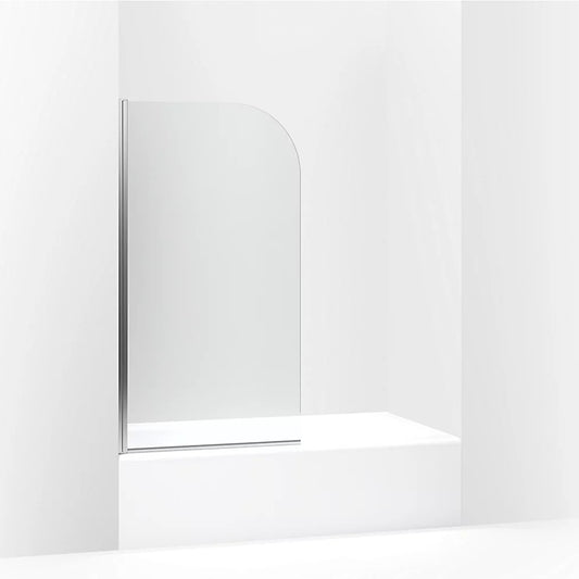 Aerie 57" Clear Curved Glass Bath Screen in Bright Polished Silver