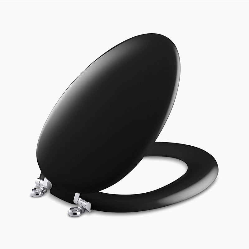Kathryn Elongated Toilet Seat in Black Black with Polished Chrome Hinges