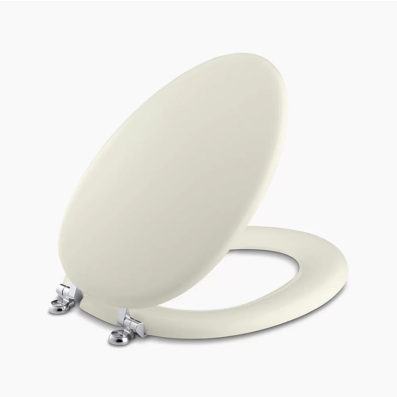 Kathryn Elongated Toilet Seat in Biscuit with Polished Chrome Hinges