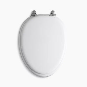 Kathryn Elongated Toilet Seat in Biscuit with Polished Chrome Hinges