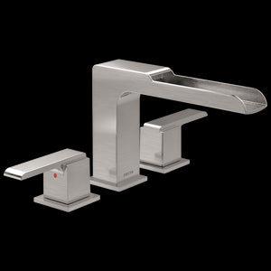 Ara Two-Handle Waterfall Roman Tub Filler in Stainless