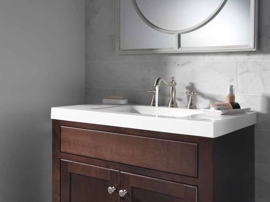 Cassidy Widespread Bathroom Faucet in Stainless - Less Handle