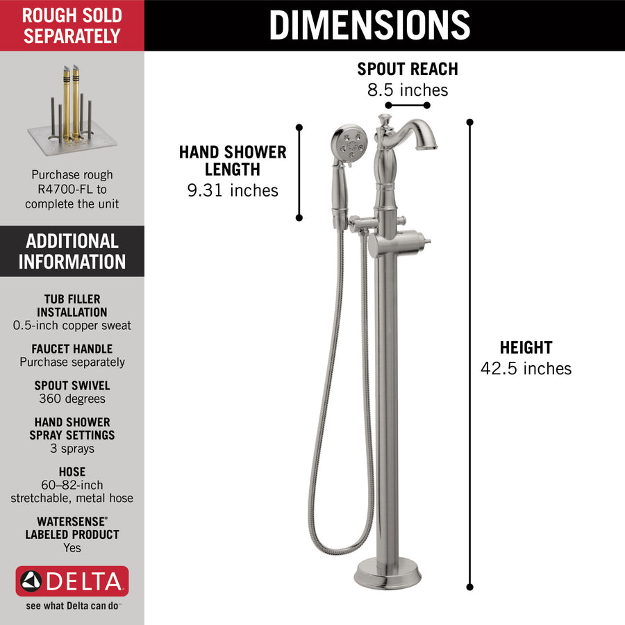 Cassidy Freestanding Roman Tub Filler in Stainless - Less Handle