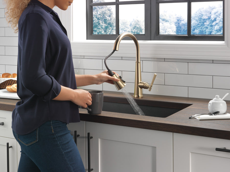 Emmeline Pull-Down Kitchen Faucet in Lumicoat Champagne Bronze