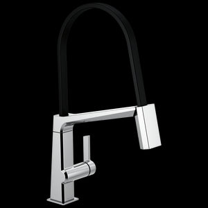 Pivotal Pull-Down Kitchen Faucet in Chrome with Exposed Hose