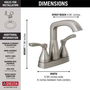Stryke Centerset Two Lever Handle Bathroom Faucet in Stainless