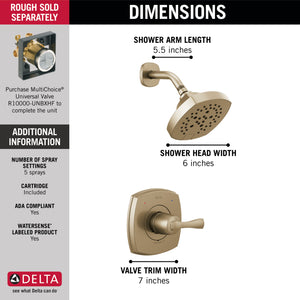 Stryke 14 Series Single Lever Handle Shower Only Faucet in Champagne Bronze