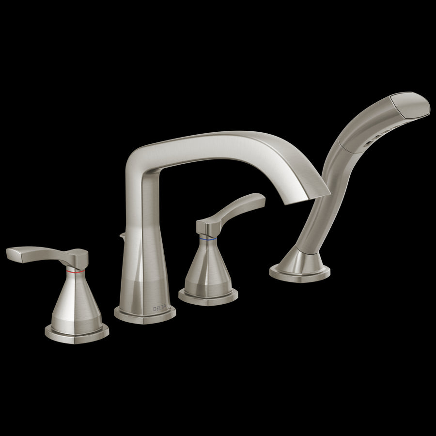Stryke Two Lever Handle Roman Tub Filler in Stainless With Hand Shower