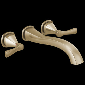 Stryke Wall Mount Tub Filler Two Lever Handle Bathroom Faucet in Champagne Bronze