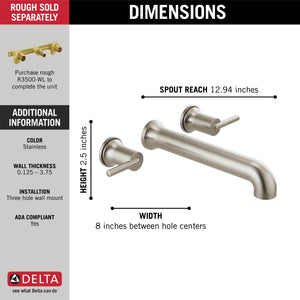 Trinsic Two-Handle Wall Mount Tub Filler in Stainless