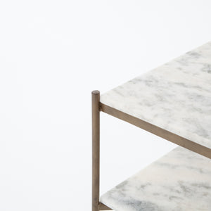 Marlow Bar Cart in Antique Brass & White Marble (30' x 16' x 34.25')