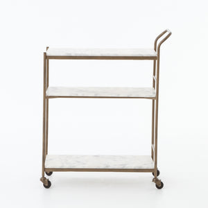 Marlow Bar Cart in Antique Brass & White Marble (30' x 16' x 34.25')