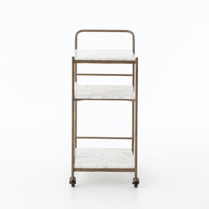 Marlow Bar Cart in Antique Brass & White Marble (30' x 16' x 34.25')