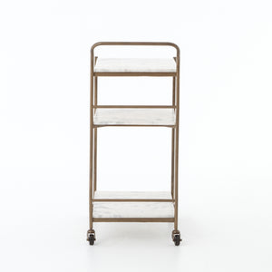 Marlow Bar Cart in Antique Brass & White Marble (30' x 16' x 34.25')
