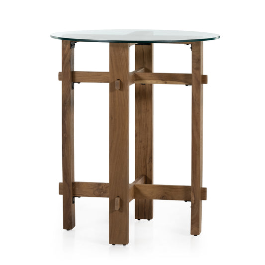 Truett Counter Height Table in Rustic Tan Acacia & Tempered Glass (36" x 36" x 36.25")