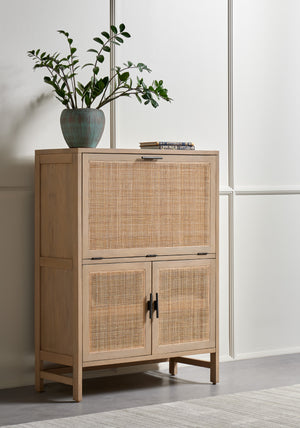 Leighton Bar Cabinet in Natural Cane & Natural Wash Mango (38' x 17' x 52')