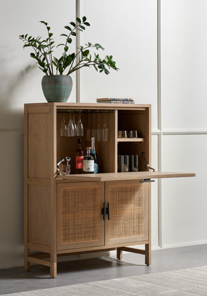 Leighton Bar Cabinet in Natural Cane & Natural Wash Mango (38' x 17' x 52')