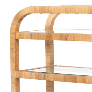 Grass Roots Bar Cart in Wrapped Honey Rattan & Tempered Glass (33' x 14' x 33.5')