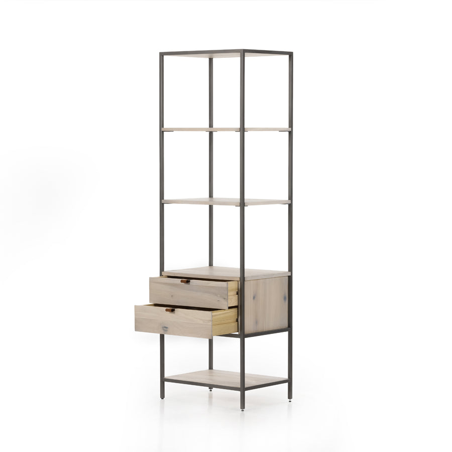 Fulton Bookcase in Dove Poplar & Toffee Leather (24' x 18' x 78')