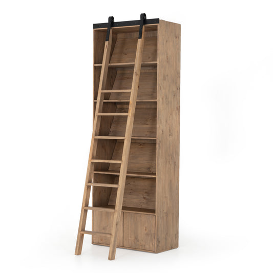 Haiden Bookcase with Ladder in Smoked Pine & Black Iron (35.5" x 17.5" x 98")
