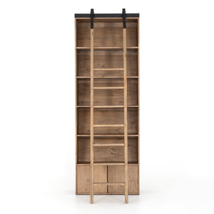 Haiden Bookcase with Ladder in Smoked Pine & Black Iron (35.5' x 17.5' x 98')