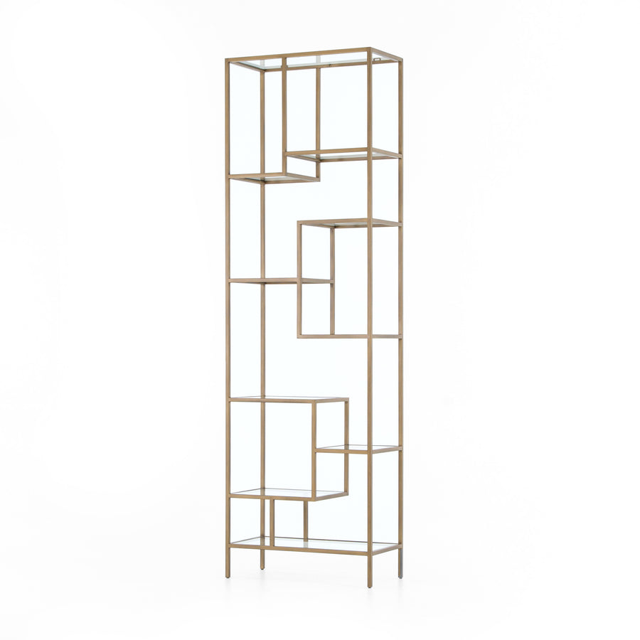 Irondale Bookcase in Antique Brass & Tempered Glass (31.5' x 15.75' x 102')