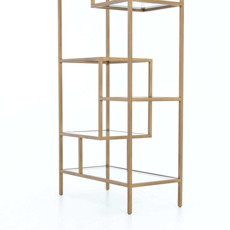 Irondale Bookcase in Antique Brass & Tempered Glass (31.5' x 15.75' x 102')