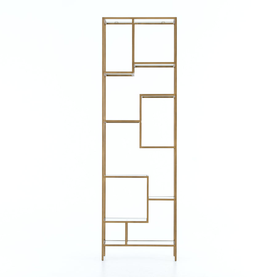 Irondale Bookcase in Antique Brass & Tempered Glass (31.5' x 15.75' x 102')
