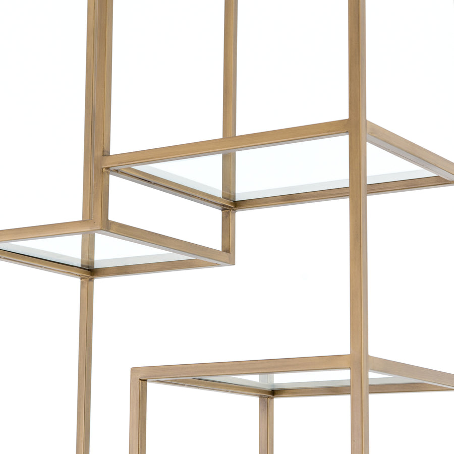 Irondale Bookcase in Antique Brass & Tempered Glass (31.5' x 15.75' x 102')