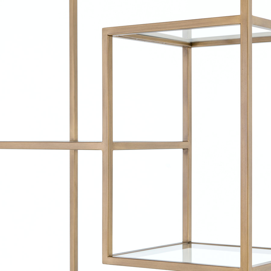 Irondale Bookcase in Antique Brass & Tempered Glass (31.5' x 15.75' x 102')