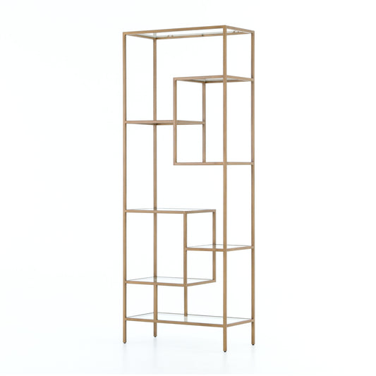 Irondale 83" Bookcase in Antique Brass & Tempered Glass (31.5" x 15.75" x 83")