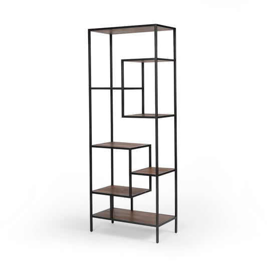Irondale 83" Bookcase in Waxed Black & Antique Bleach Sealed (31.5" x 15.75" x 82.75")