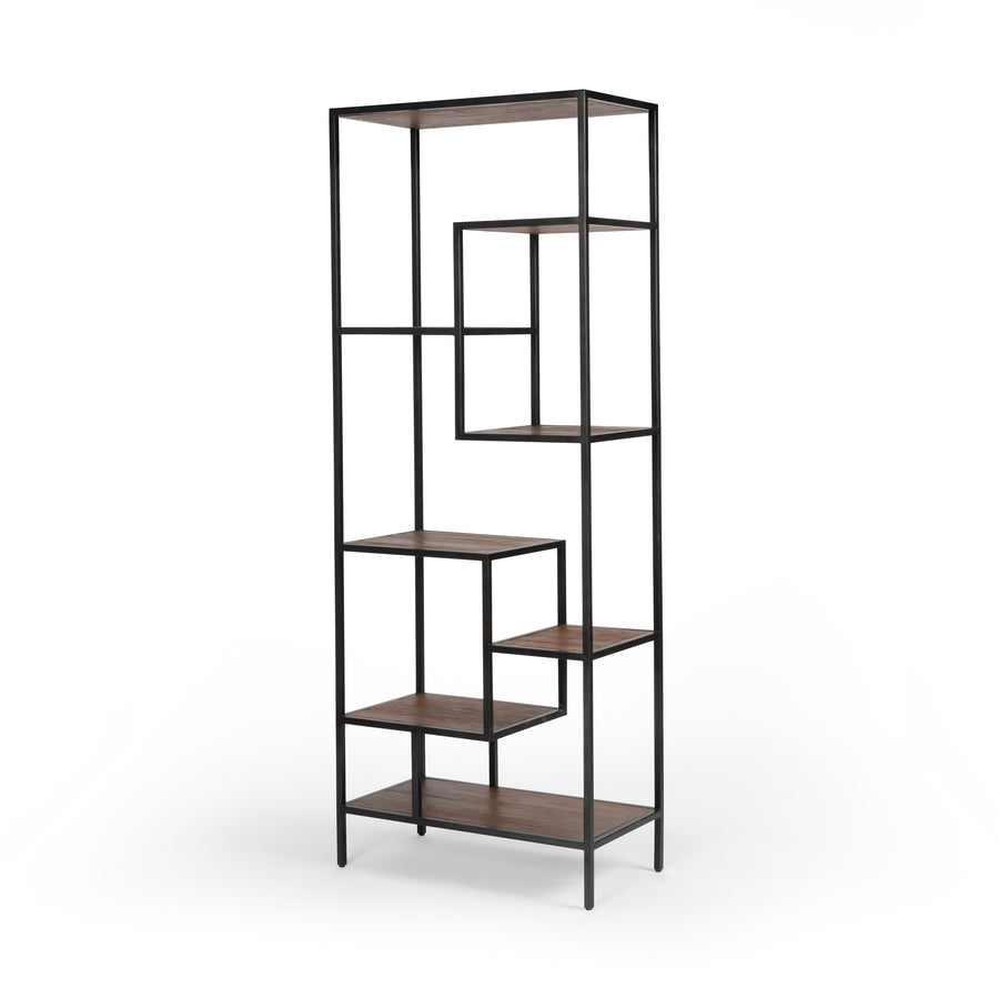 Irondale 83' Bookcase in Waxed Black & Antique Bleach Sealed (31.5' x 15.75' x 82.75')