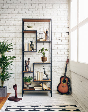 Irondale 83' Bookcase in Waxed Black & Antique Bleach Sealed (31.5' x 15.75' x 82.75')
