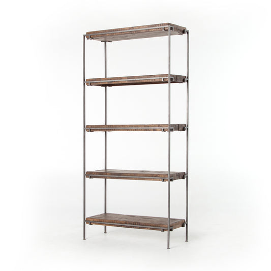 Harmon Bookcase in Weathered Hickory & Gunmetal (39" x 16" x 83")