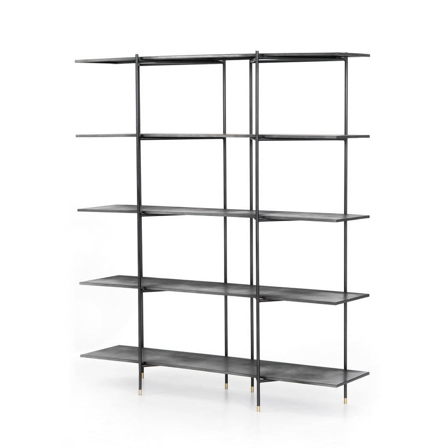 Rockwell Bookcase in Distressed Iron & Brass Patina (63' x 16.5' x 71')