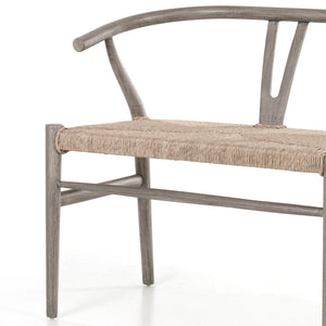 Grass Roots Dining Bench in Weathered Grey Teak & Vintage White (65' x 22.5' x 31.5')