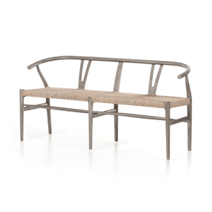 Grass Roots Dining Bench in Weathered Grey Teak & Vintage White (65' x 22.5' x 31.5')