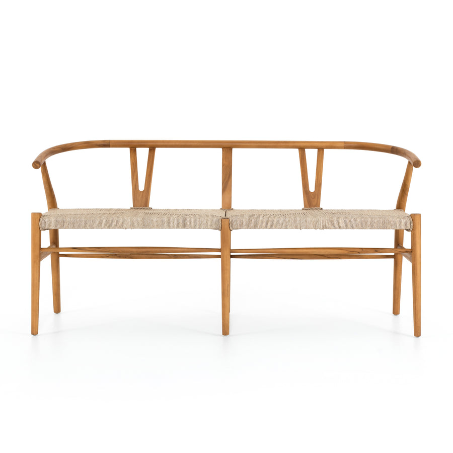 Grass Roots Dining Bench in Vintage White & Natural Teak (65' x 22.5' x 31.5')