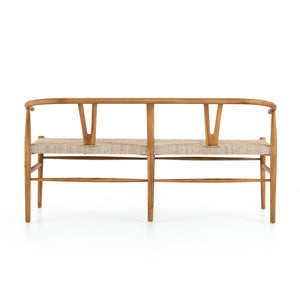 Grass Roots Dining Bench in Vintage White & Natural Teak (65' x 22.5' x 31.5')