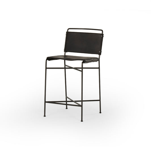 Irondale Counter Stool in Distressed Black & Waxed Black (20.5" x 24.25" x 40")