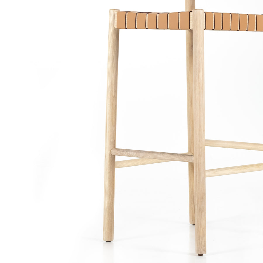 Allston Bar Stool in Natural Veneer & Nude Leather Blend (20' x 20' x 42.25')
