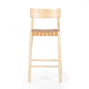 Allston Counter Stool in Natural Veneer & Nude Leather Blend (19.75' x 20' x 38.25')