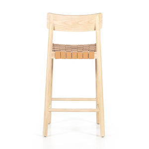 Allston Counter Stool in Natural Veneer & Nude Leather Blend (19.75' x 20' x 38.25')