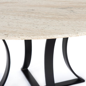 Rockwell Dining Table in Dark Kettle Black & White Travertine (60' x 60' x 30')