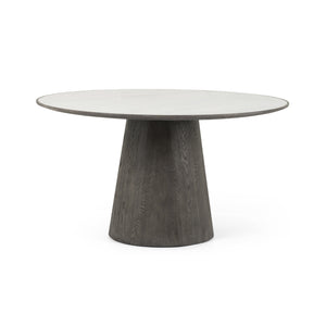 Hughes Dining Table in Weathered Dark Oak & White Marble (55' x 55' x 30')